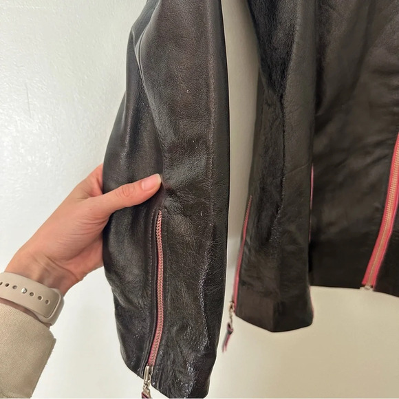 Lucien Piccard Real Genuine Leather Jacket Black Pink Vintage Size Small - Picture 5 of 15